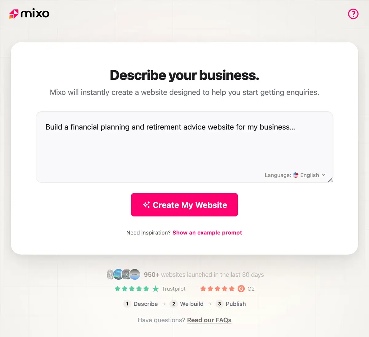 Mixo AI website prompt